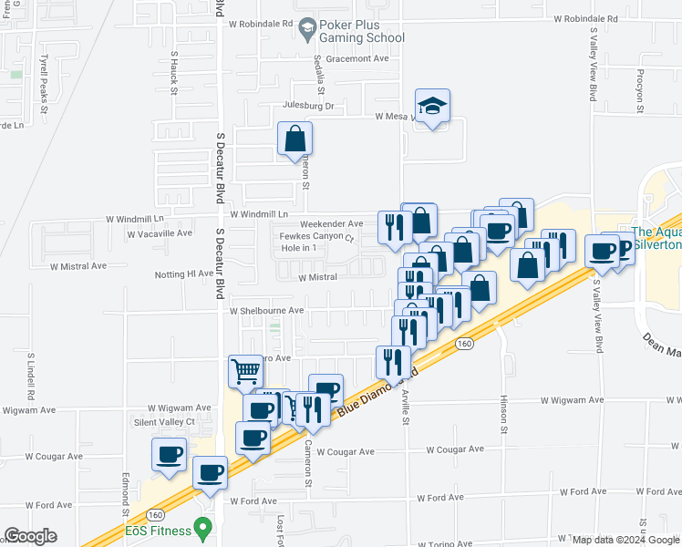 map of restaurants, bars, coffee shops, grocery stores, and more near 8175 Arville Street in Las Vegas
