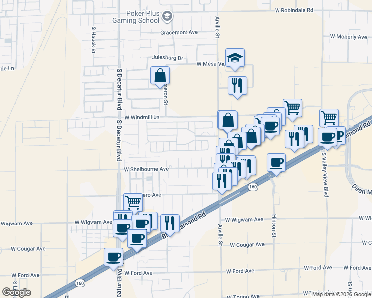 map of restaurants, bars, coffee shops, grocery stores, and more near 8175 Arville Street in Las Vegas