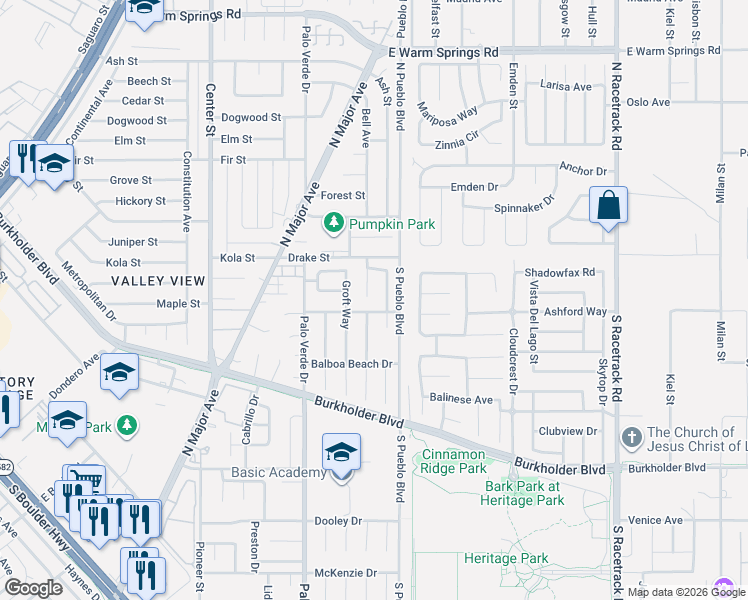 map of restaurants, bars, coffee shops, grocery stores, and more near 805 Airy Hill Street in Henderson