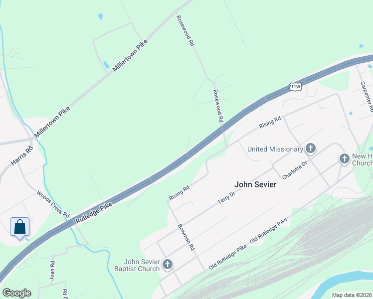 map of restaurants, bars, coffee shops, grocery stores, and more near 6501-6599 Rutledge Pike in Knoxville