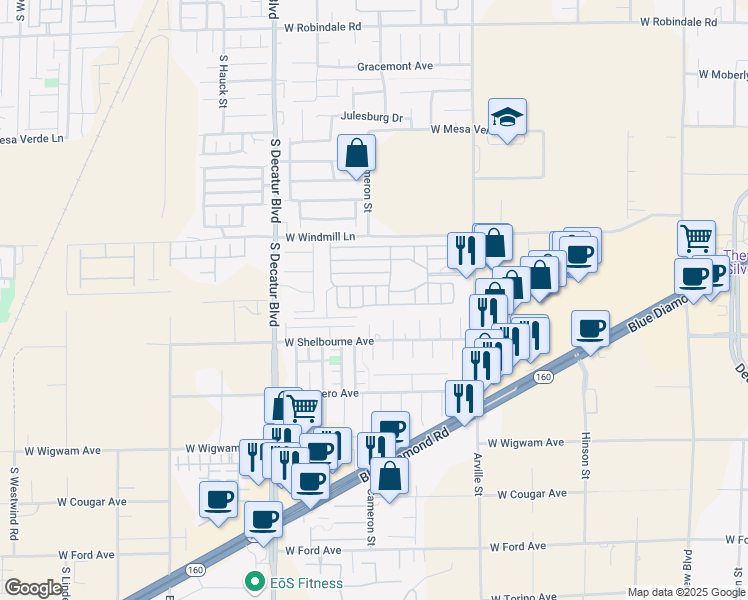 map of restaurants, bars, coffee shops, grocery stores, and more near 8175 Arville Street in Las Vegas