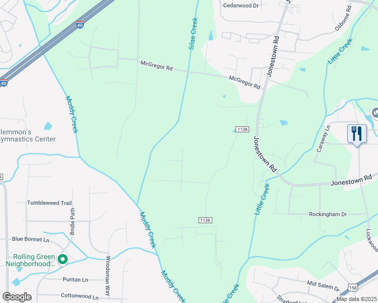 map of restaurants, bars, coffee shops, grocery stores, and more near 1792 Joshie Drive in Winston-Salem
