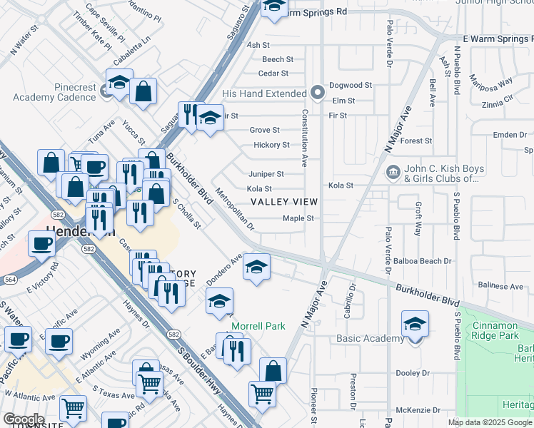 map of restaurants, bars, coffee shops, grocery stores, and more near 112 Maple Street in Henderson