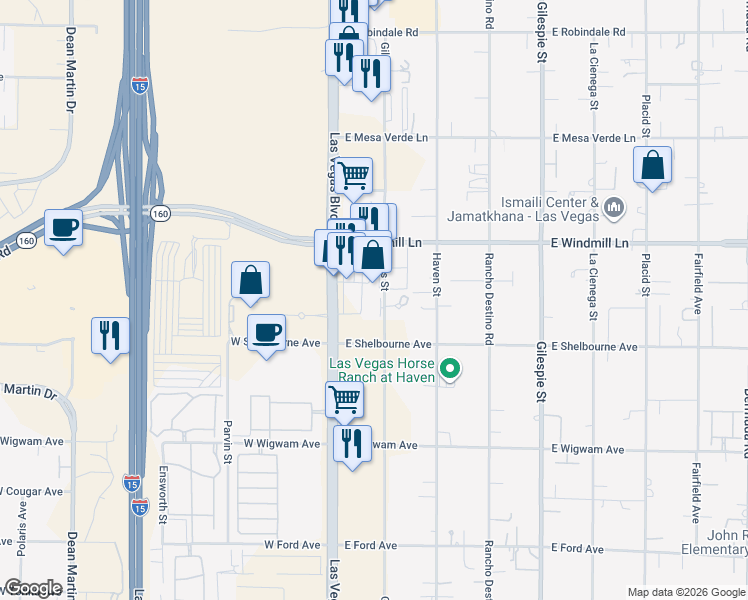map of restaurants, bars, coffee shops, grocery stores, and more near 8180 South Las Vegas Boulevard in Las Vegas