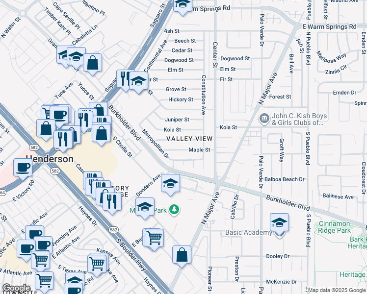 map of restaurants, bars, coffee shops, grocery stores, and more near 116 East Maple Street in Henderson
