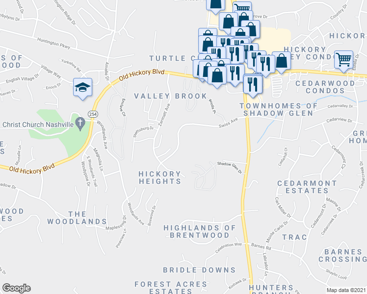 map of restaurants, bars, coffee shops, grocery stores, and more near 457 Swiss Avenue in Nashville