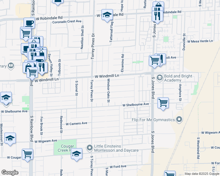 map of restaurants, bars, coffee shops, grocery stores, and more near 6397 Mount Palomar Avenue in Las Vegas
