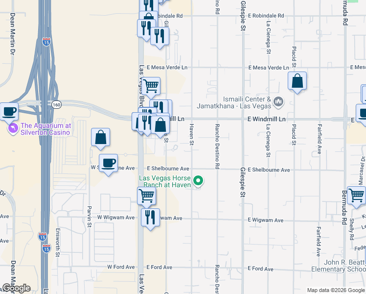 map of restaurants, bars, coffee shops, grocery stores, and more near 8215 Haven Street in Las Vegas