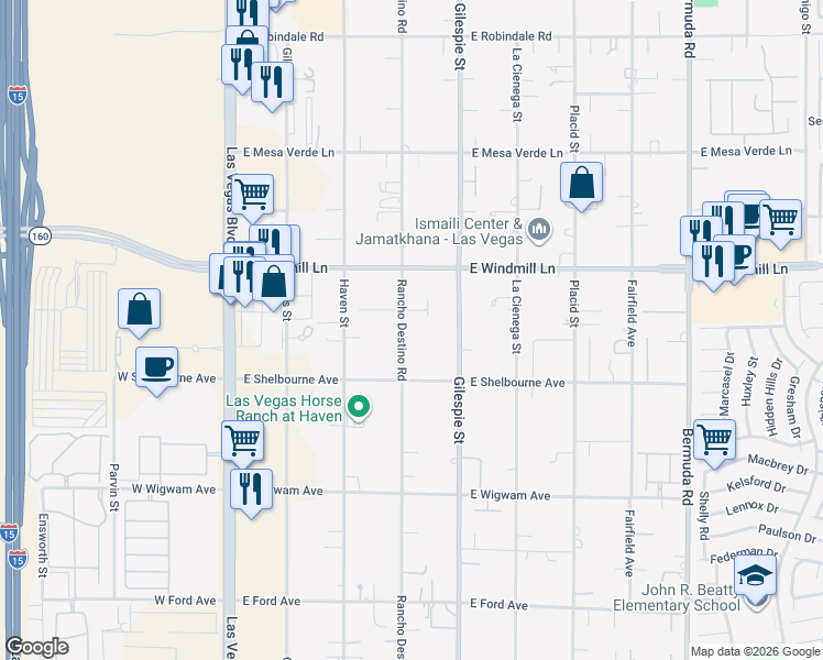 map of restaurants, bars, coffee shops, grocery stores, and more near 8218 Rancho Destino Road in Las Vegas