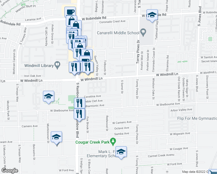 map of restaurants, bars, coffee shops, grocery stores, and more near 8165 Dancing Bull Court in Las Vegas