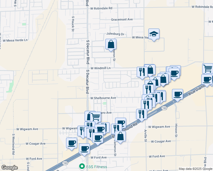 map of restaurants, bars, coffee shops, grocery stores, and more near 8175 Arville Street in Las Vegas