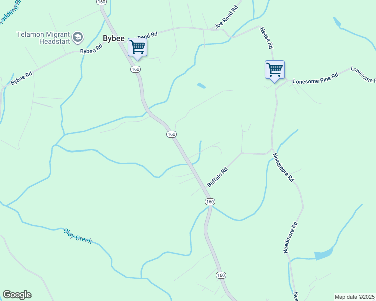 map of restaurants, bars, coffee shops, grocery stores, and more near 1410 Tennessee 160 in Bybee