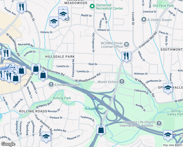 map of restaurants, bars, coffee shops, grocery stores, and more near 2001 Lynette Drive in Greensboro