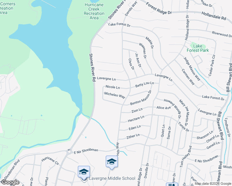 map of restaurants, bars, coffee shops, grocery stores, and more near 1410 Micheles Way in La Vergne