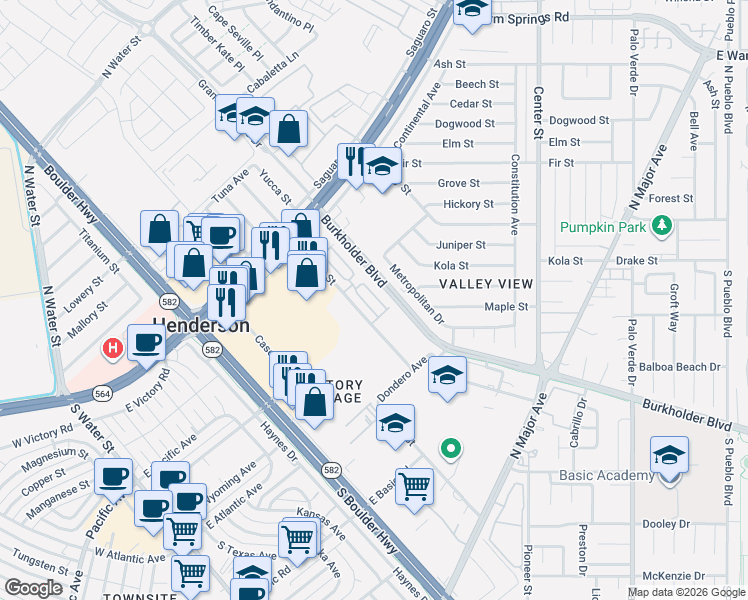 map of restaurants, bars, coffee shops, grocery stores, and more near 185 Belmont Canyon Place in Henderson