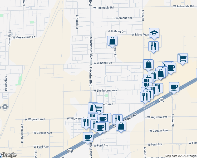 map of restaurants, bars, coffee shops, grocery stores, and more near 8210 Blue Hope Diamond Lane in Las Vegas