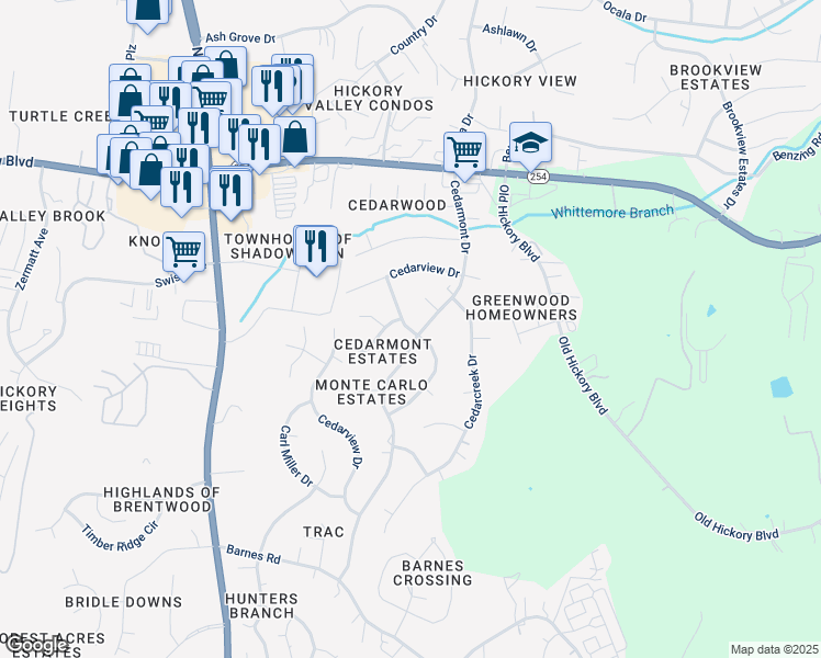 map of restaurants, bars, coffee shops, grocery stores, and more near 901 Ilawood Drive in Nashville