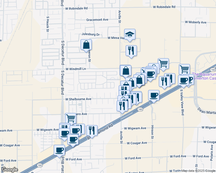 map of restaurants, bars, coffee shops, grocery stores, and more near 8175 Arville Street in Las Vegas