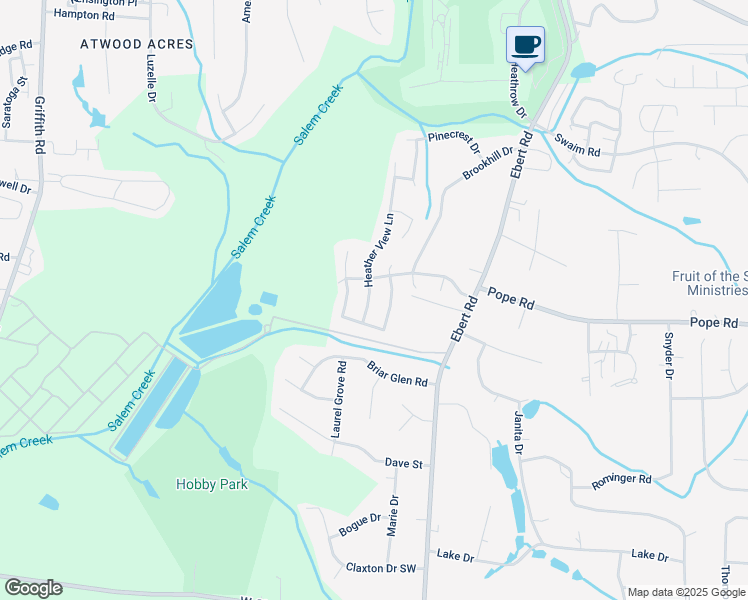 map of restaurants, bars, coffee shops, grocery stores, and more near 4045 Heather View Lane in Winston-Salem