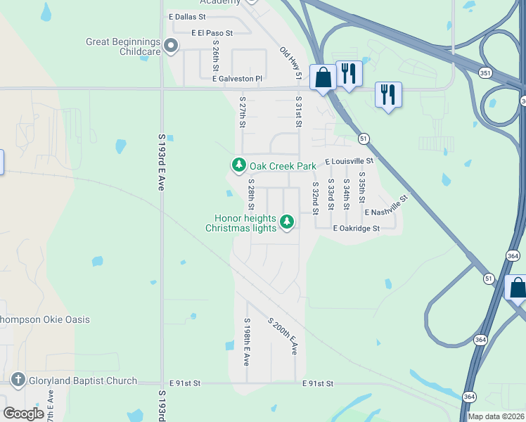 map of restaurants, bars, coffee shops, grocery stores, and more near 1220 South 29th Street in Broken Arrow