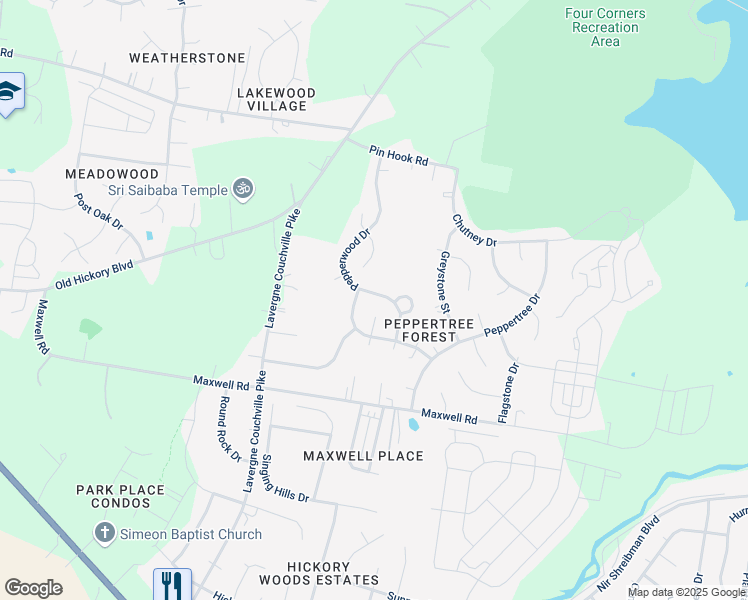 map of restaurants, bars, coffee shops, grocery stores, and more near 4112 Pepperwood Drive in Nashville