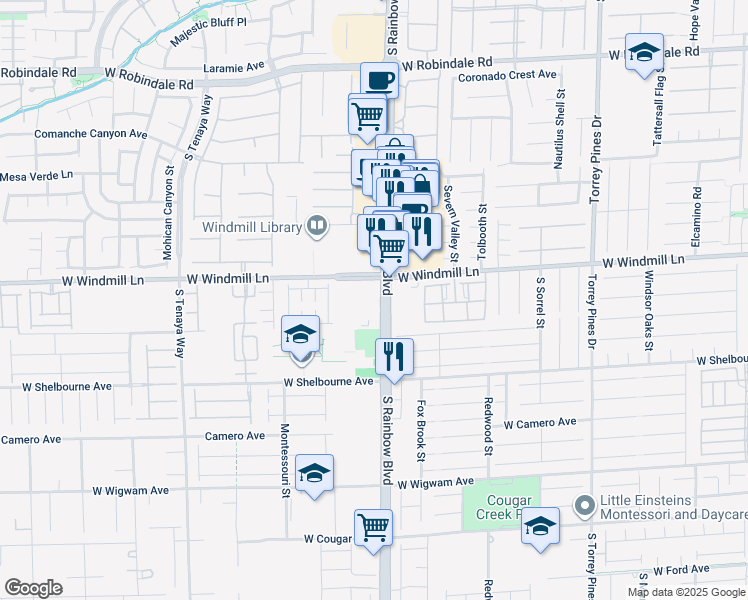 map of restaurants, bars, coffee shops, grocery stores, and more near 8105 South Rainbow Boulevard in Las Vegas