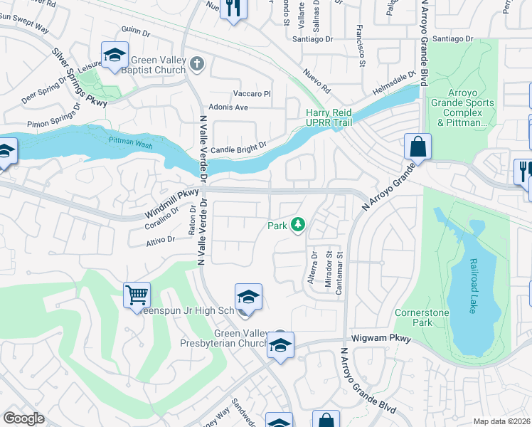 map of restaurants, bars, coffee shops, grocery stores, and more near 1874 Woodhaven Drive in Henderson