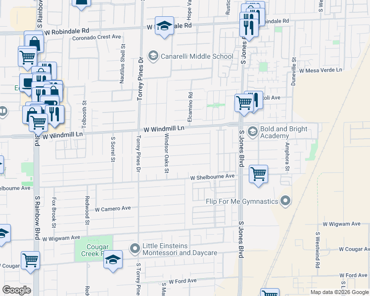 map of restaurants, bars, coffee shops, grocery stores, and more near 6289 Mount Palomar Avenue in Las Vegas