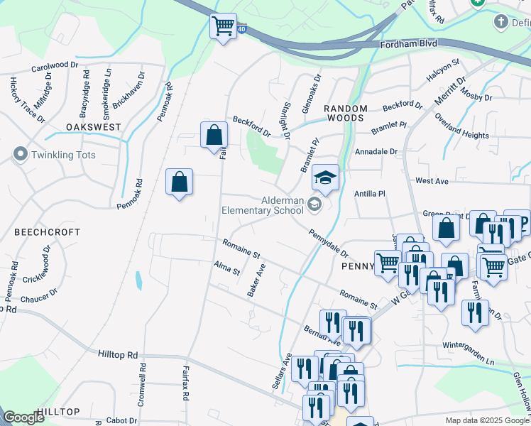map of restaurants, bars, coffee shops, grocery stores, and more near 4501 Havenwood Drive in Greensboro