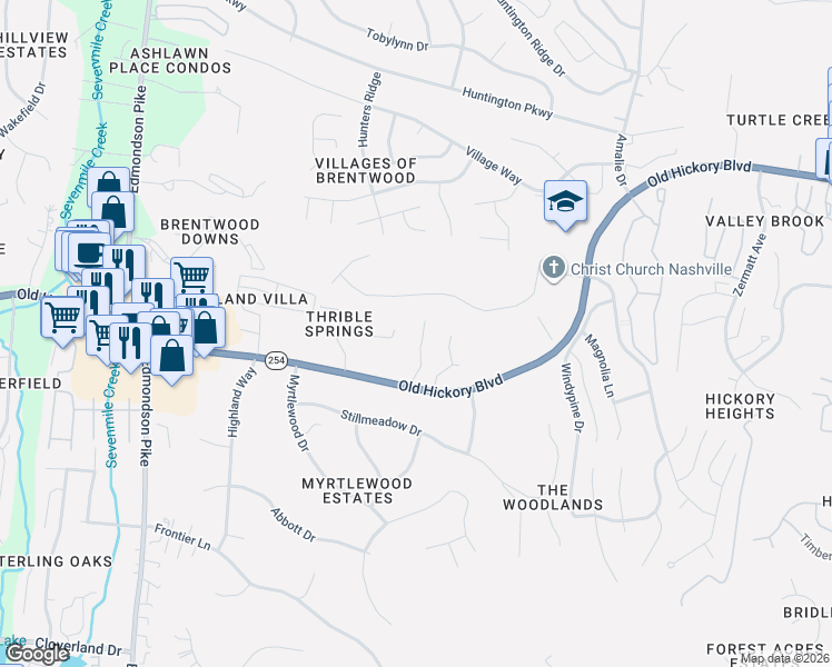 map of restaurants, bars, coffee shops, grocery stores, and more near 5625 Montelle Lane in Nashville