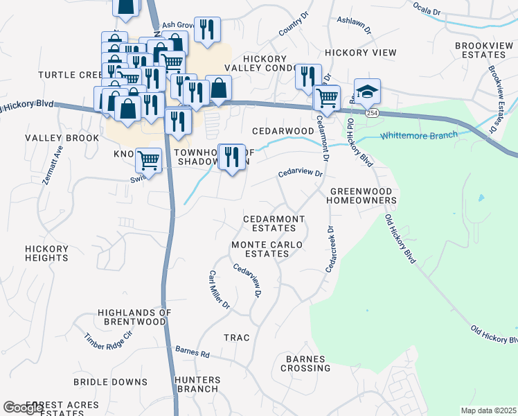 map of restaurants, bars, coffee shops, grocery stores, and more near 813 Ilawood Court in Nashville