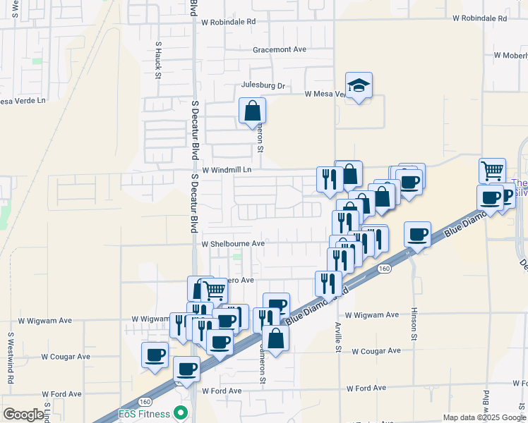 map of restaurants, bars, coffee shops, grocery stores, and more near 8175 Arville Street in Las Vegas
