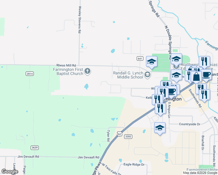 map of restaurants, bars, coffee shops, grocery stores, and more near 69 Periwinkle Lane in Farmington