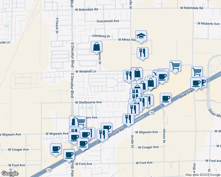 map of restaurants, bars, coffee shops, grocery stores, and more near 8175 Arville Street in Las Vegas
