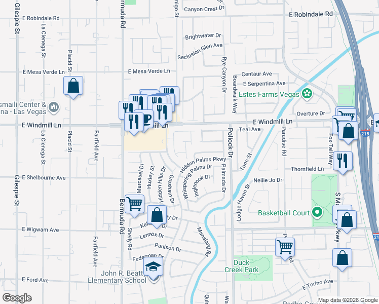 map of restaurants, bars, coffee shops, grocery stores, and more near 8212 Skycrest Drive in Las Vegas