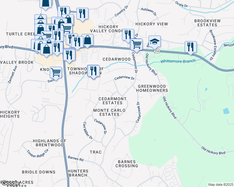 map of restaurants, bars, coffee shops, grocery stores, and more near 901 Ilawood Drive in Nashville