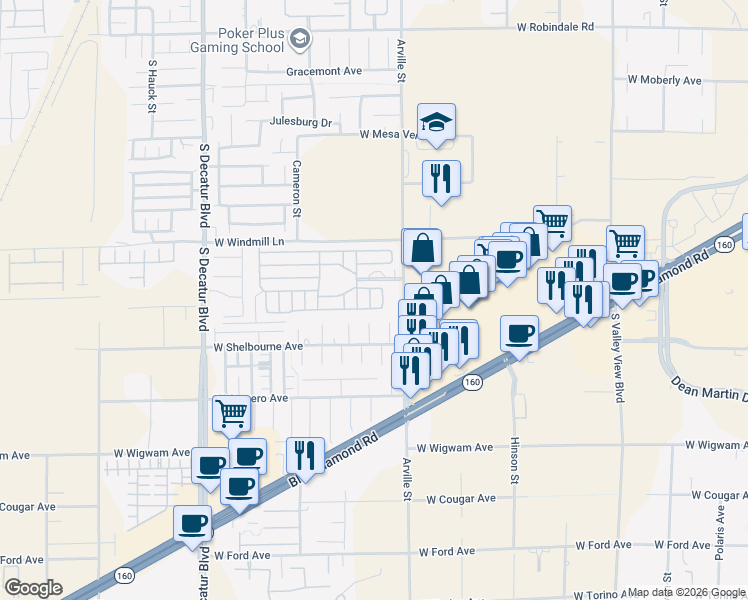 map of restaurants, bars, coffee shops, grocery stores, and more near 8175 Arville Street in Las Vegas