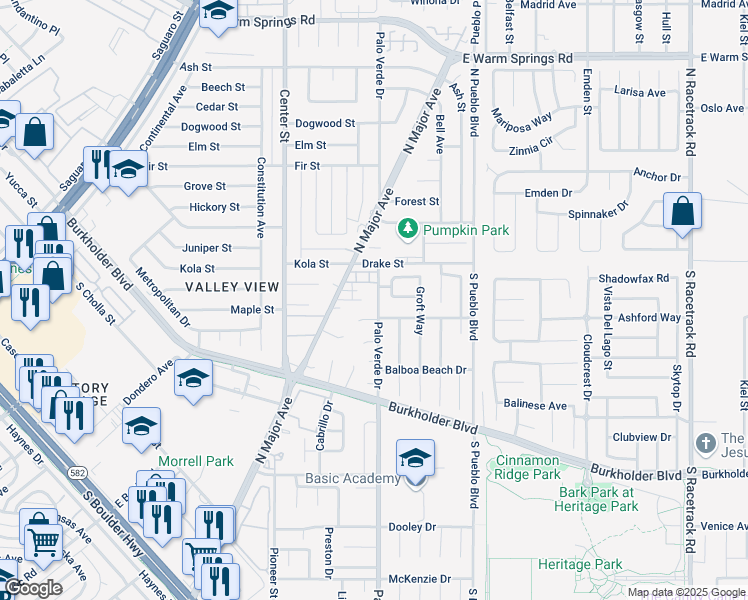 map of restaurants, bars, coffee shops, grocery stores, and more near 813 Verde Canyon Drive in Henderson