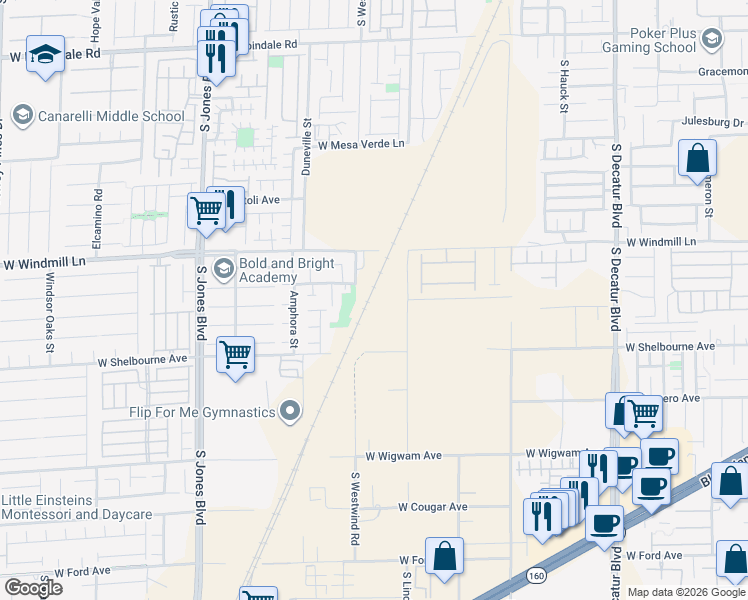 map of restaurants, bars, coffee shops, grocery stores, and more near 8245 South Lindell Road in Las Vegas