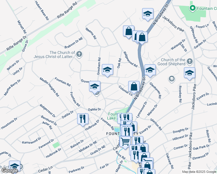 map of restaurants, bars, coffee shops, grocery stores, and more near 2818 Pruden Drive in Knoxville