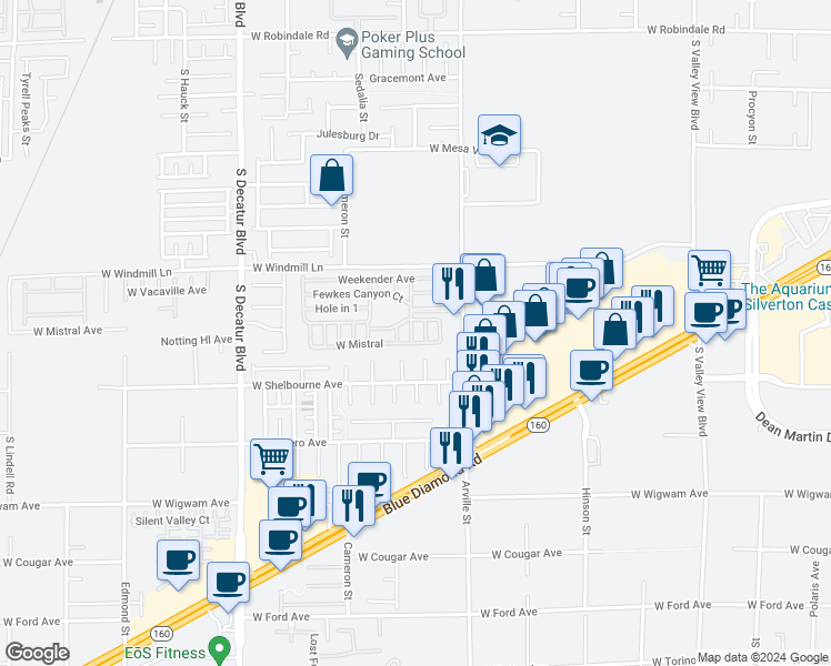 map of restaurants, bars, coffee shops, grocery stores, and more near 8175 Arville Street in Las Vegas