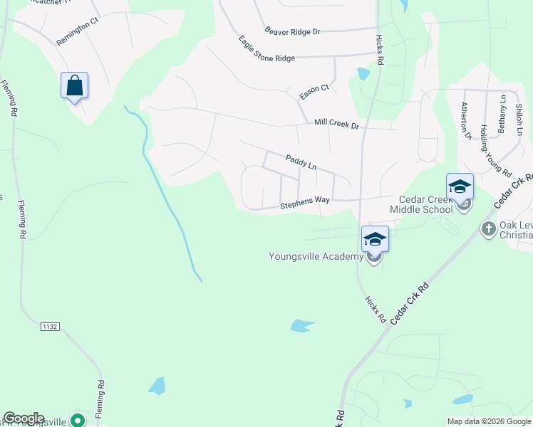 map of restaurants, bars, coffee shops, grocery stores, and more near 215 Stephens Way in Youngsville