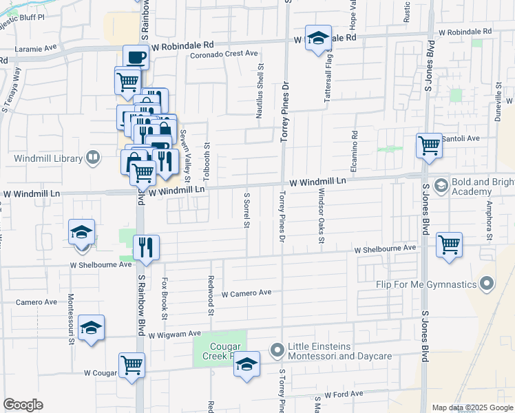 map of restaurants, bars, coffee shops, grocery stores, and more near 8149 Crimson Creek Court in Las Vegas