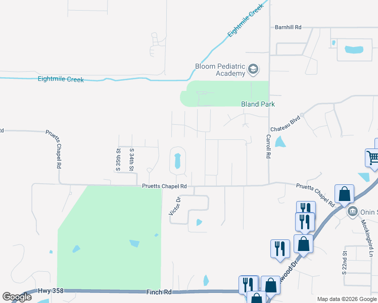 map of restaurants, bars, coffee shops, grocery stores, and more near 23 Enclave Circle in Paragould