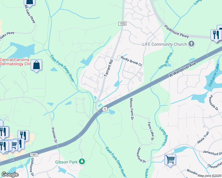map of restaurants, bars, coffee shops, grocery stores, and more near 4306 Timberbrooke Drive in Greensboro