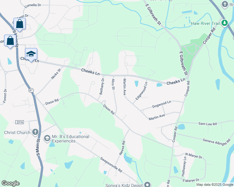 map of restaurants, bars, coffee shops, grocery stores, and more near 755 Martin Avenue in Graham