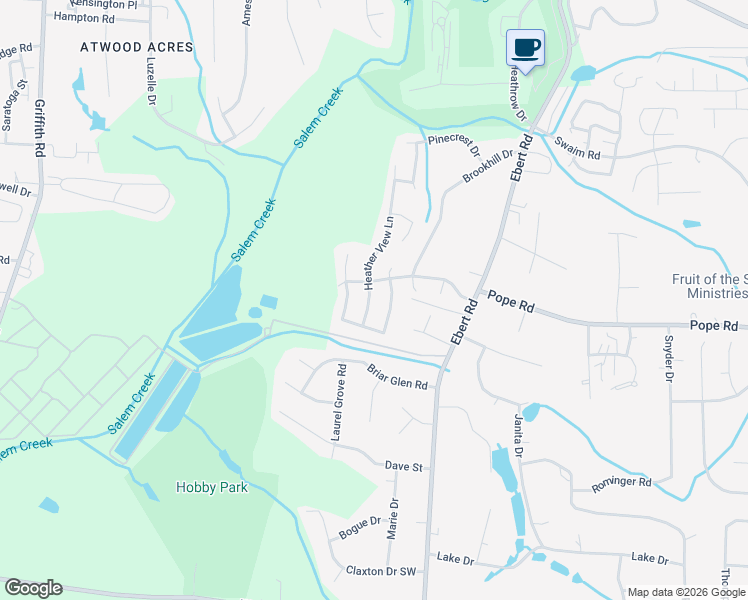 map of restaurants, bars, coffee shops, grocery stores, and more near 4035 Heather View Lane in Winston-Salem