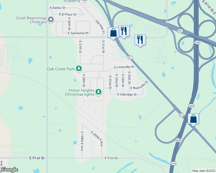 map of restaurants, bars, coffee shops, grocery stores, and more near 3104 E Nashville St in Broken Arrow