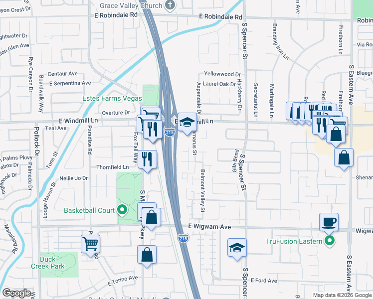 map of restaurants, bars, coffee shops, grocery stores, and more near 1458 Cabot Valley Court in Las Vegas