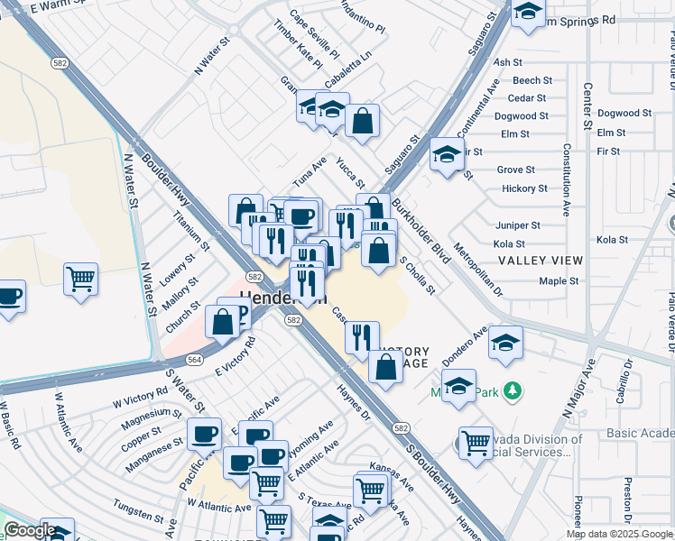 map of restaurants, bars, coffee shops, grocery stores, and more near 220 East Lake Mead Parkway in Henderson